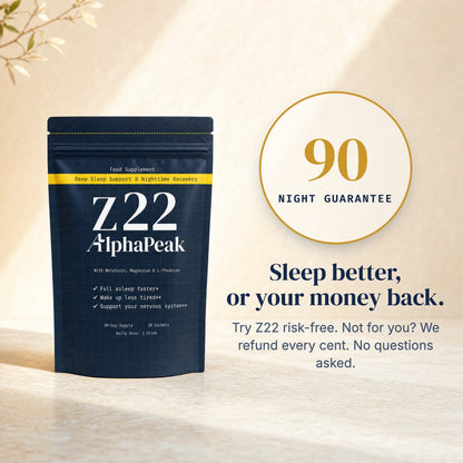[en] Alpha Peak Z22 pouch with 90-night money-back guarantee seal. Sleep better or your money back.